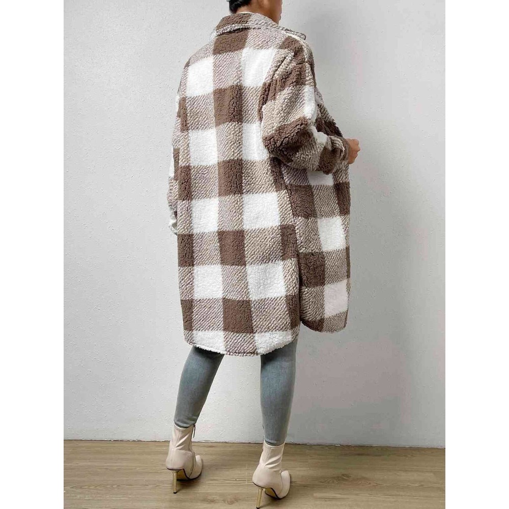 Plaid Button Down Longline Coat - Picture 5 of 8